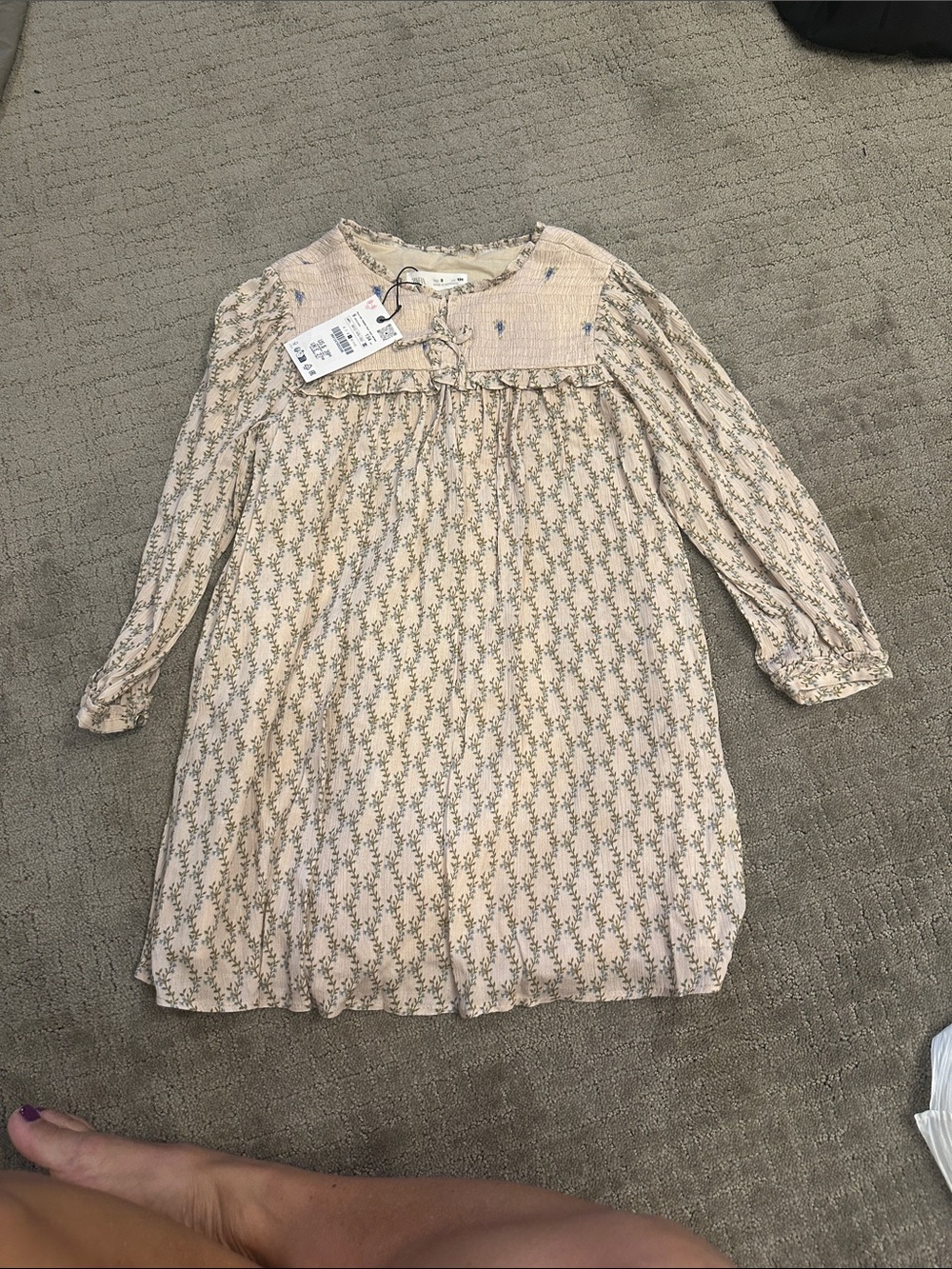 Zara Cream Floral Yoke Dress